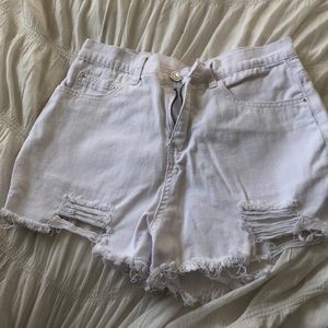 High waisted White denim jean shorts